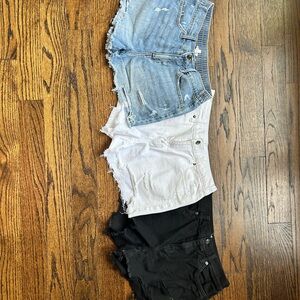 Distressed Denim Shorts Trio - Blue, White, Black